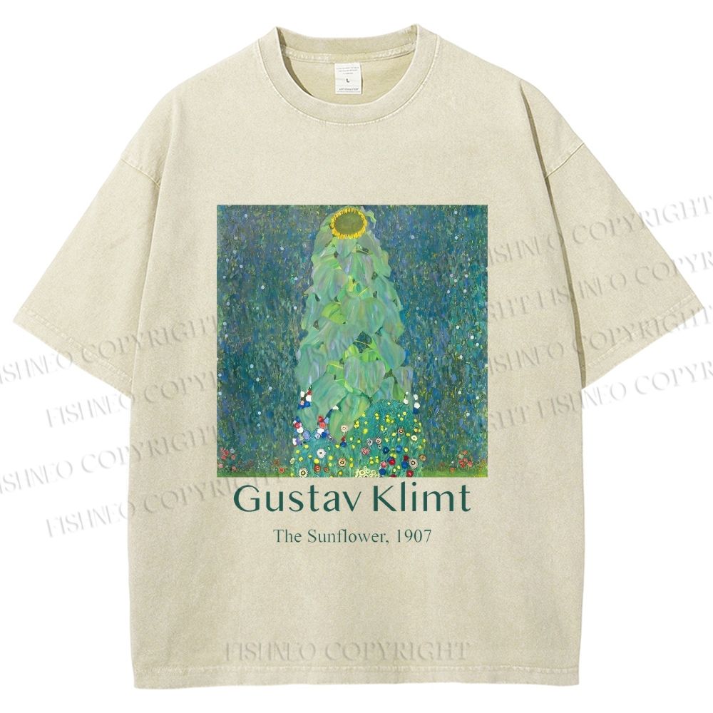 Unisex Klimt the Sunflower Printed Washed Tee