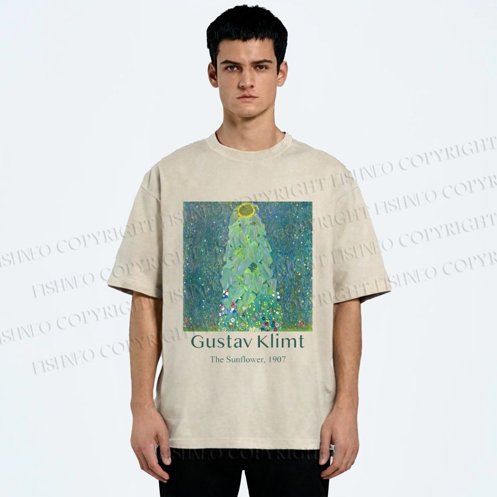 Unisex Klimt the Sunflower Printed Washed Tee