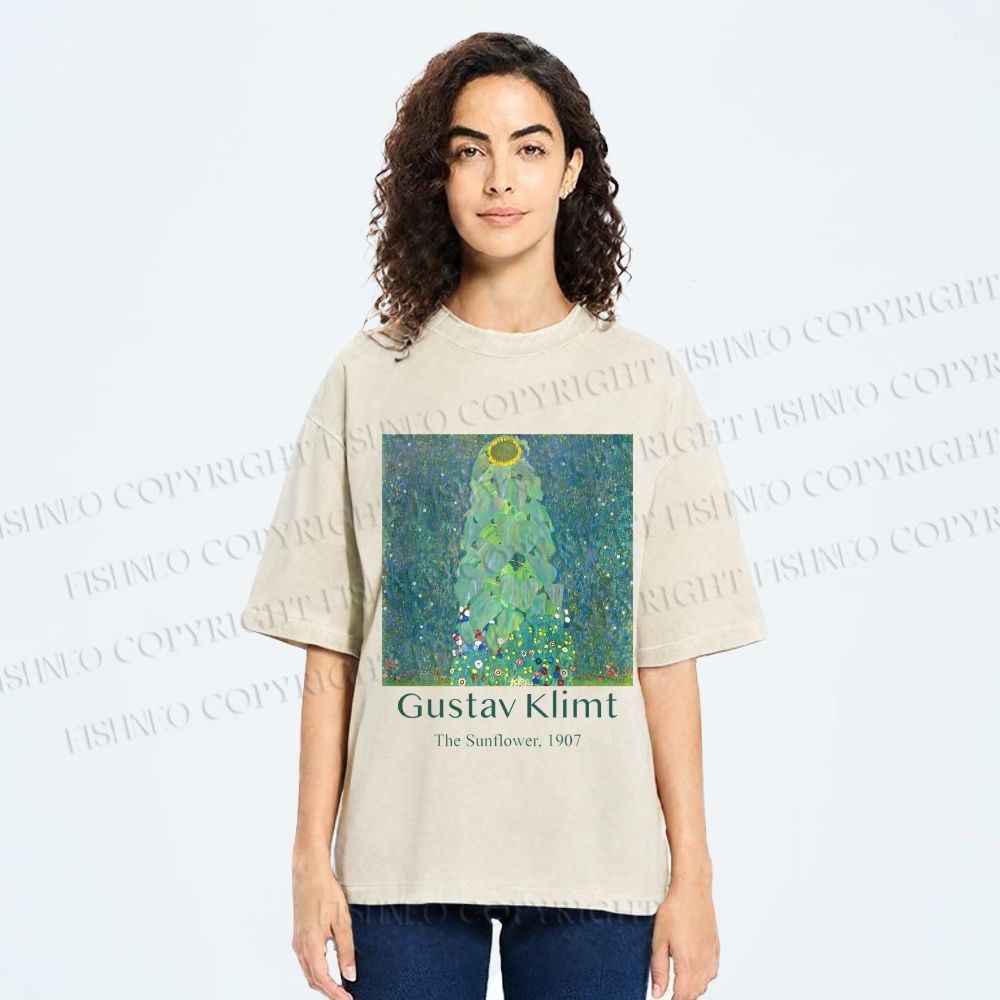 Unisex Klimt the Sunflower Printed Washed Tee