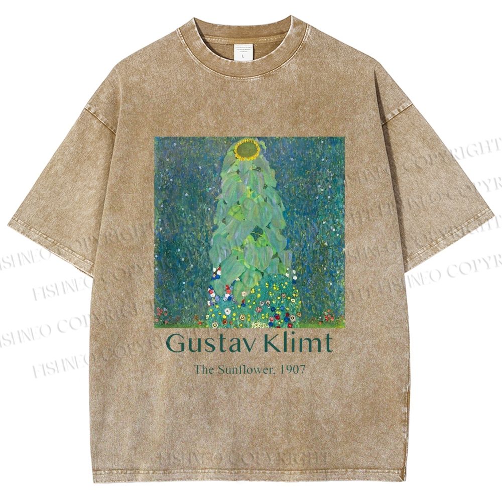 Unisex Klimt the Sunflower Printed Washed Tee