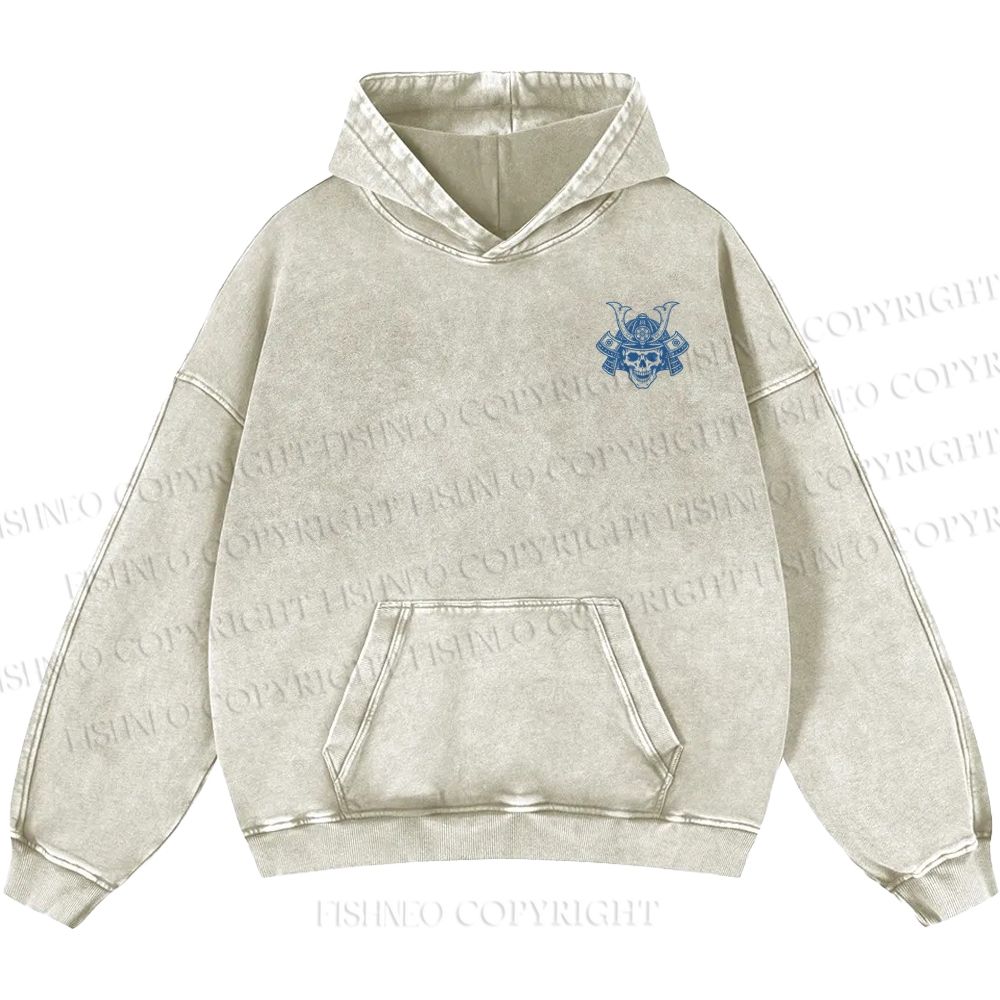 Unisex Casual Gashadokuro Ukiyo-e Skeleton Samurai Printed Double-sided Washed Hoodie