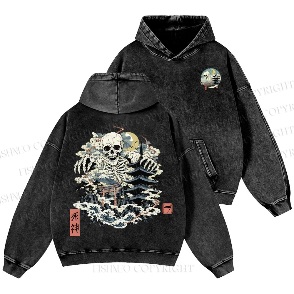 Unisex Casual Shinigami Printed Double-sided Washed Hoodie