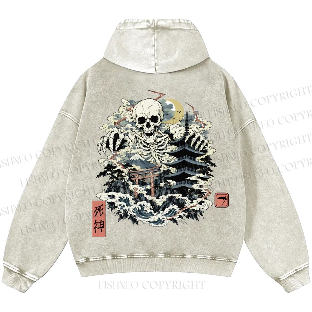 Unisex Casual Shinigami Printed Double-sided Washed Hoodie