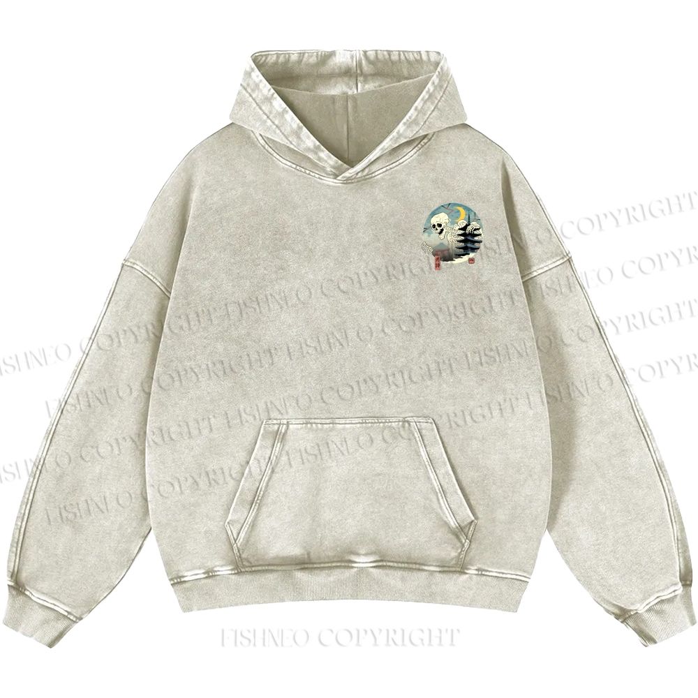 Unisex Casual Shinigami Printed Double-sided Washed Hoodie