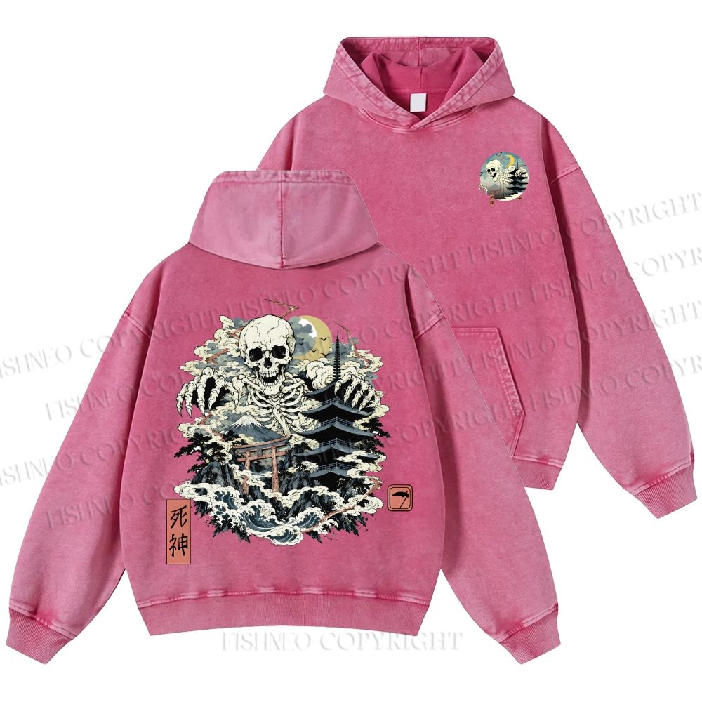 Unisex Casual Shinigami Printed Double-sided Washed Hoodie