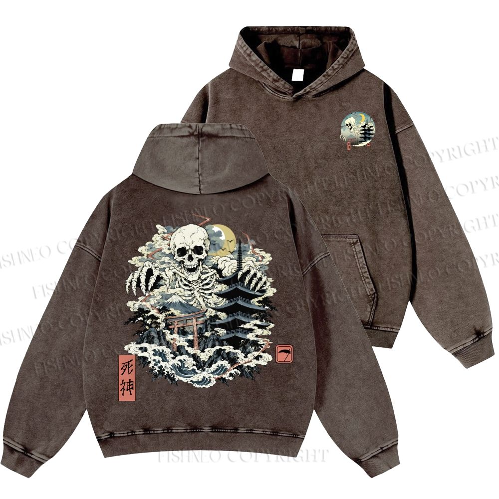 Unisex Casual Shinigami Printed Double-sided Washed Hoodie