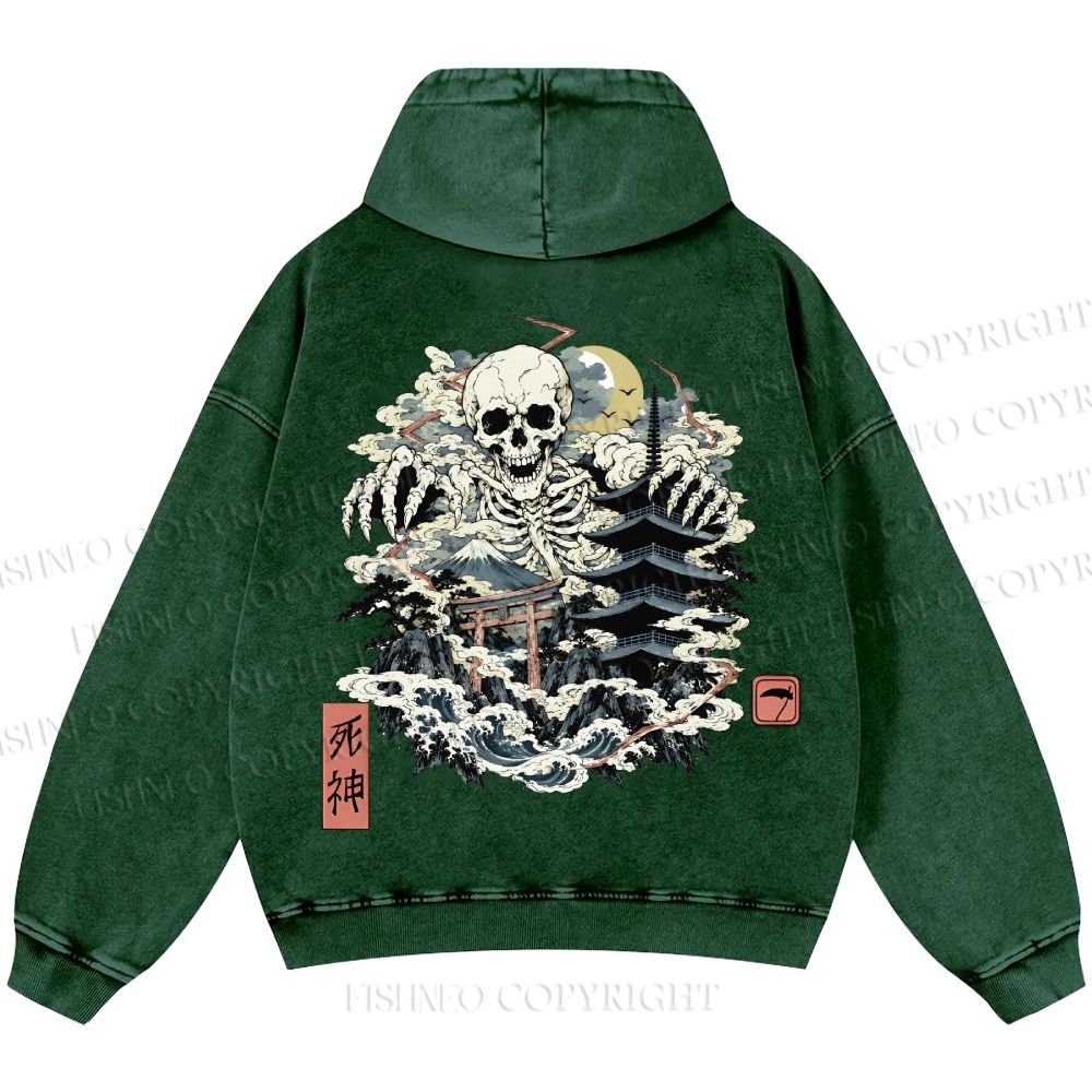 Unisex Casual Shinigami Printed Double-sided Washed Hoodie