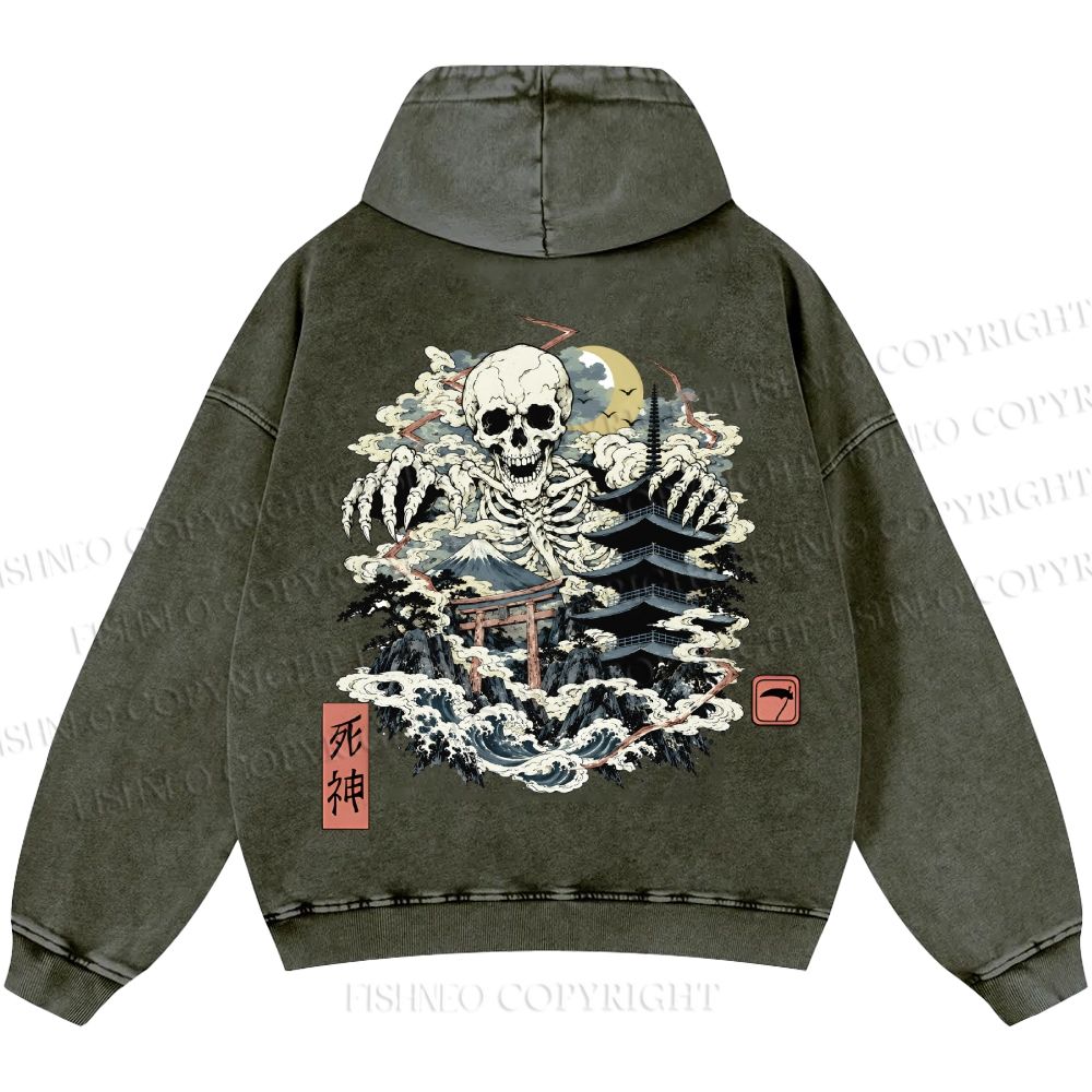 Unisex Casual Shinigami Printed Double-sided Washed Hoodie