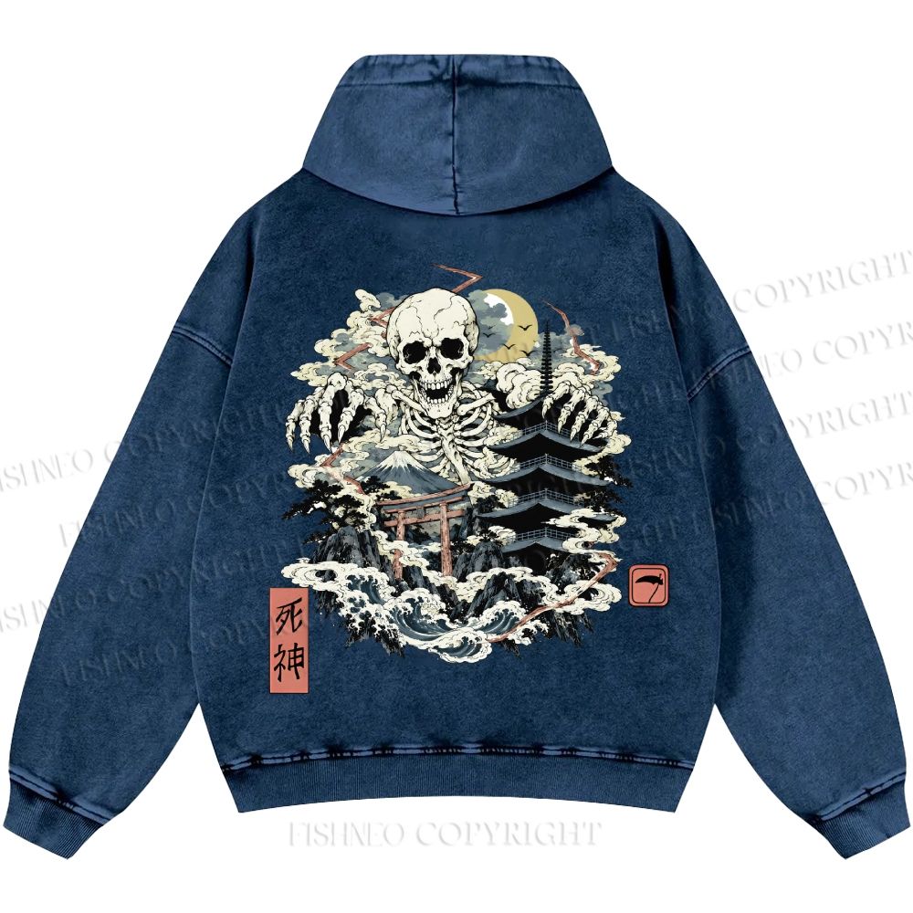 Unisex Casual Shinigami Printed Double-sided Washed Hoodie