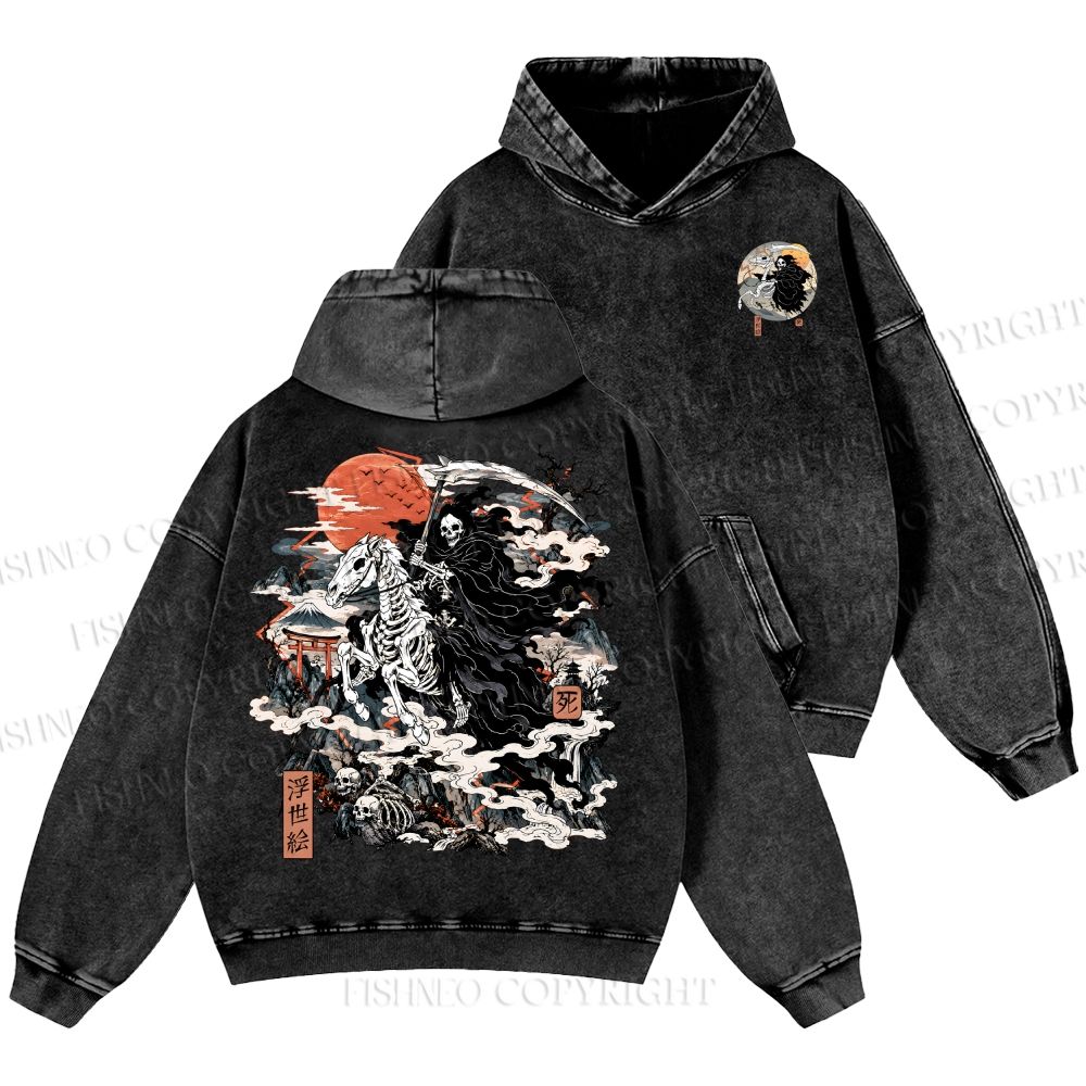 Unisex Casual Crossing Death Printed Double-sided Washed Hoodie