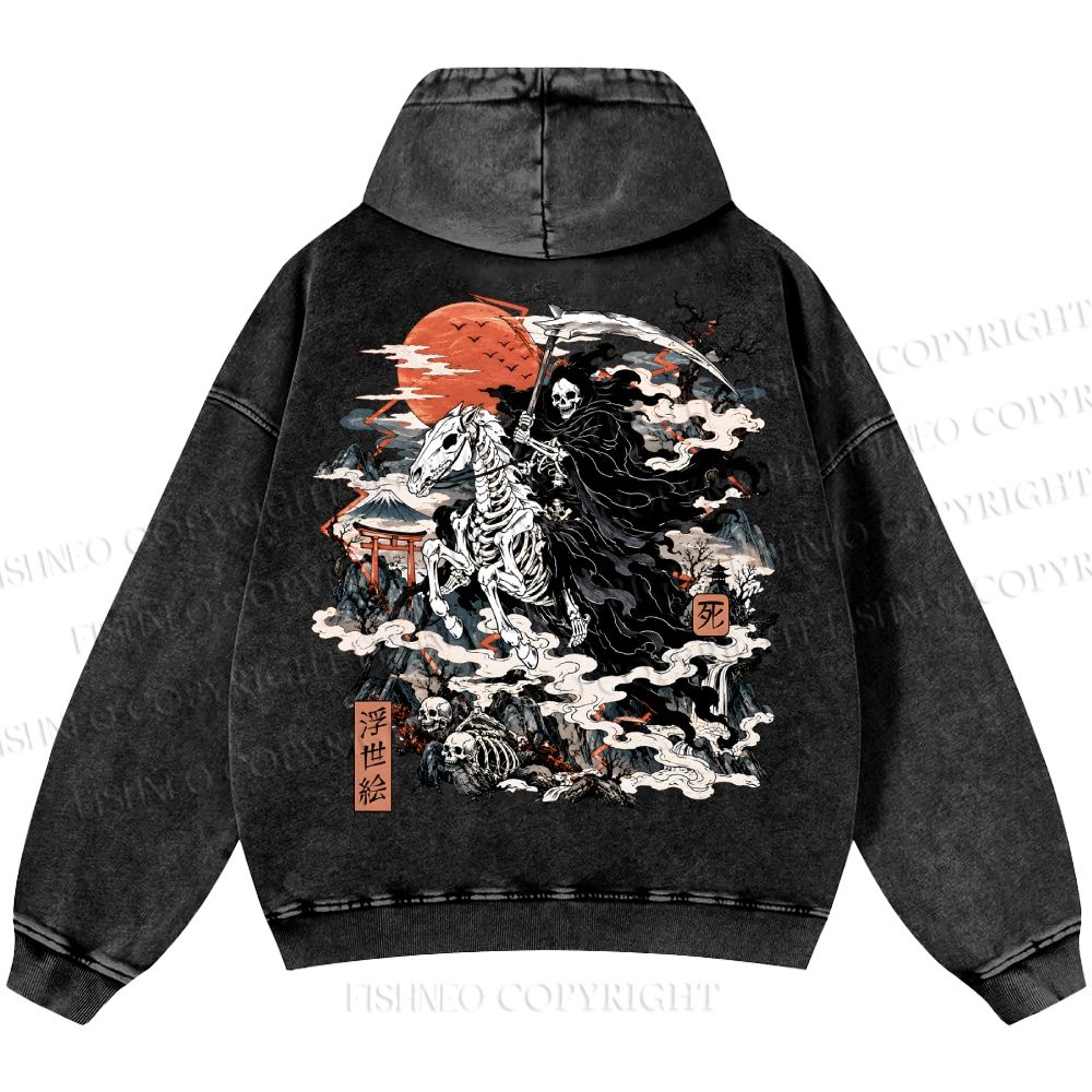 Unisex Casual Crossing Death Printed Double-sided Washed Hoodie