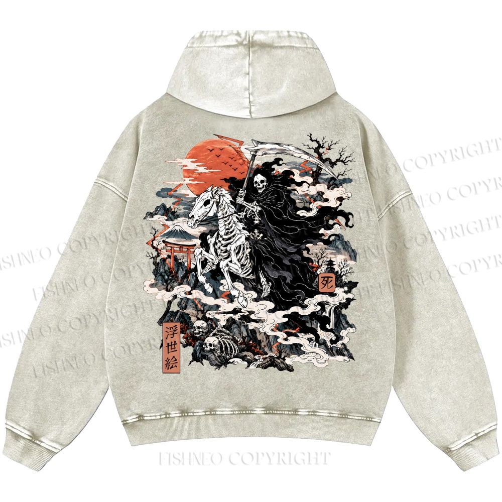 Unisex Casual Crossing Death Printed Double-sided Washed Hoodie