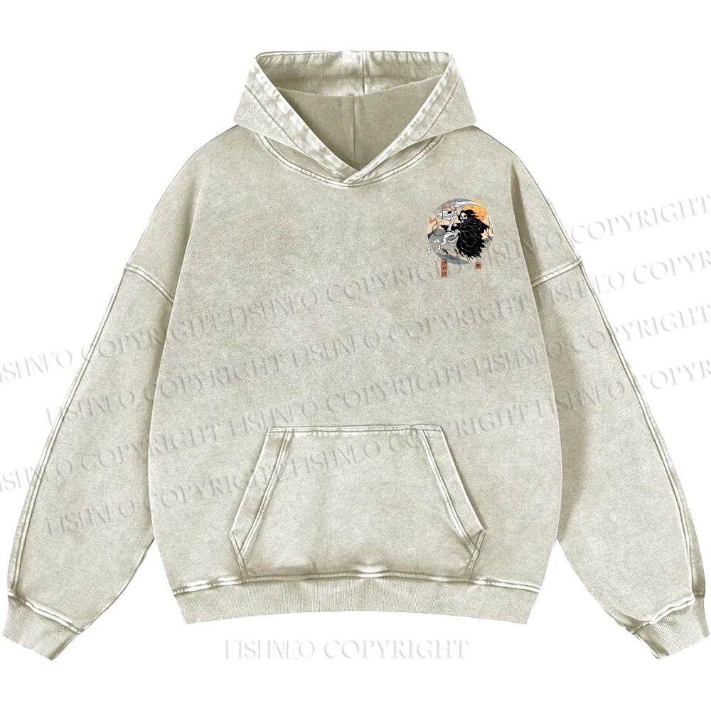 Unisex Casual Crossing Death Printed Double-sided Washed Hoodie