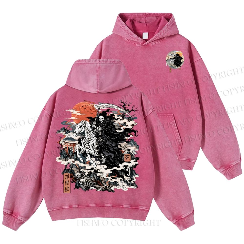 Unisex Casual Crossing Death Printed Double-sided Washed Hoodie