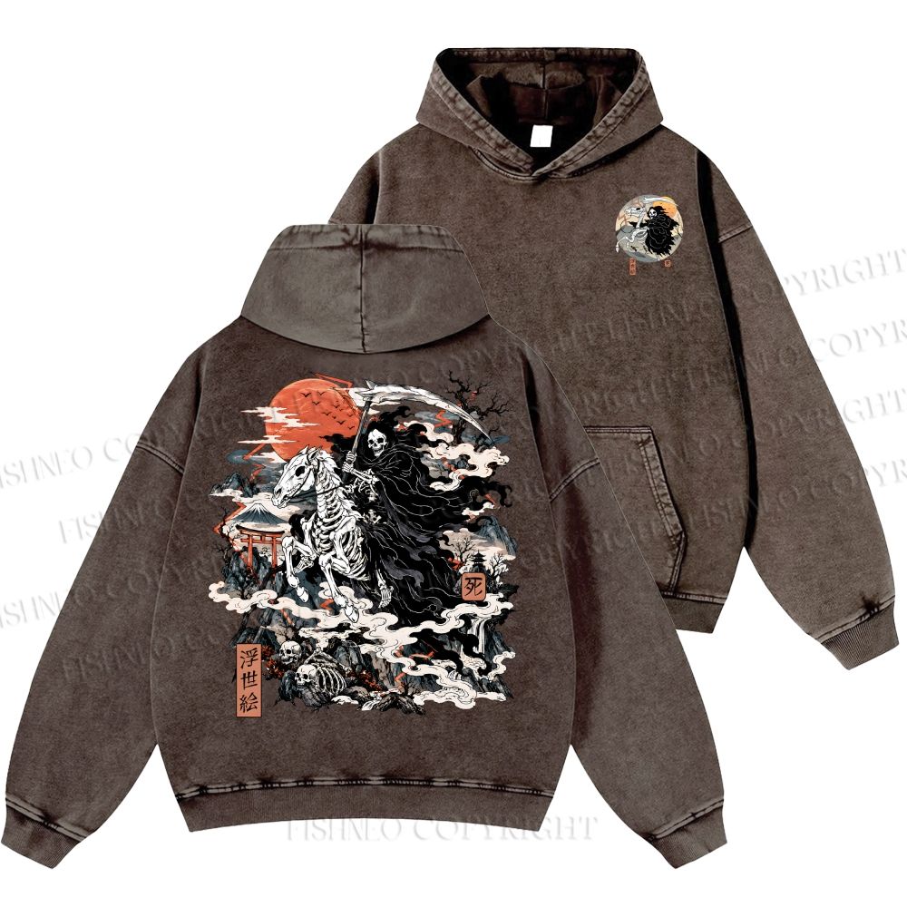 Unisex Casual Crossing Death Printed Double-sided Washed Hoodie