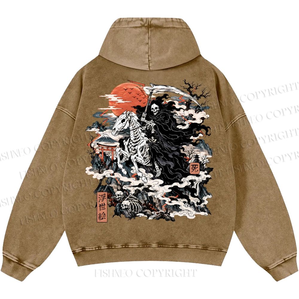 Unisex Casual Crossing Death Printed Double-sided Washed Hoodie