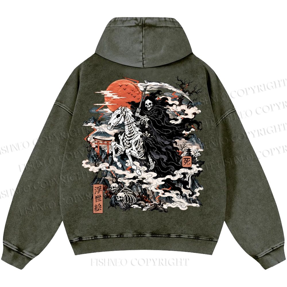 Unisex Casual Crossing Death Printed Double-sided Washed Hoodie