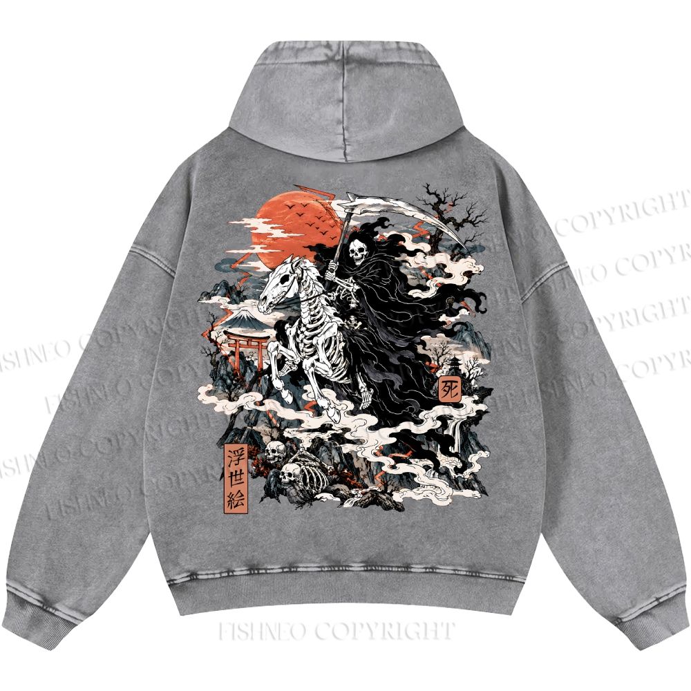 Unisex Casual Crossing Death Printed Double-sided Washed Hoodie
