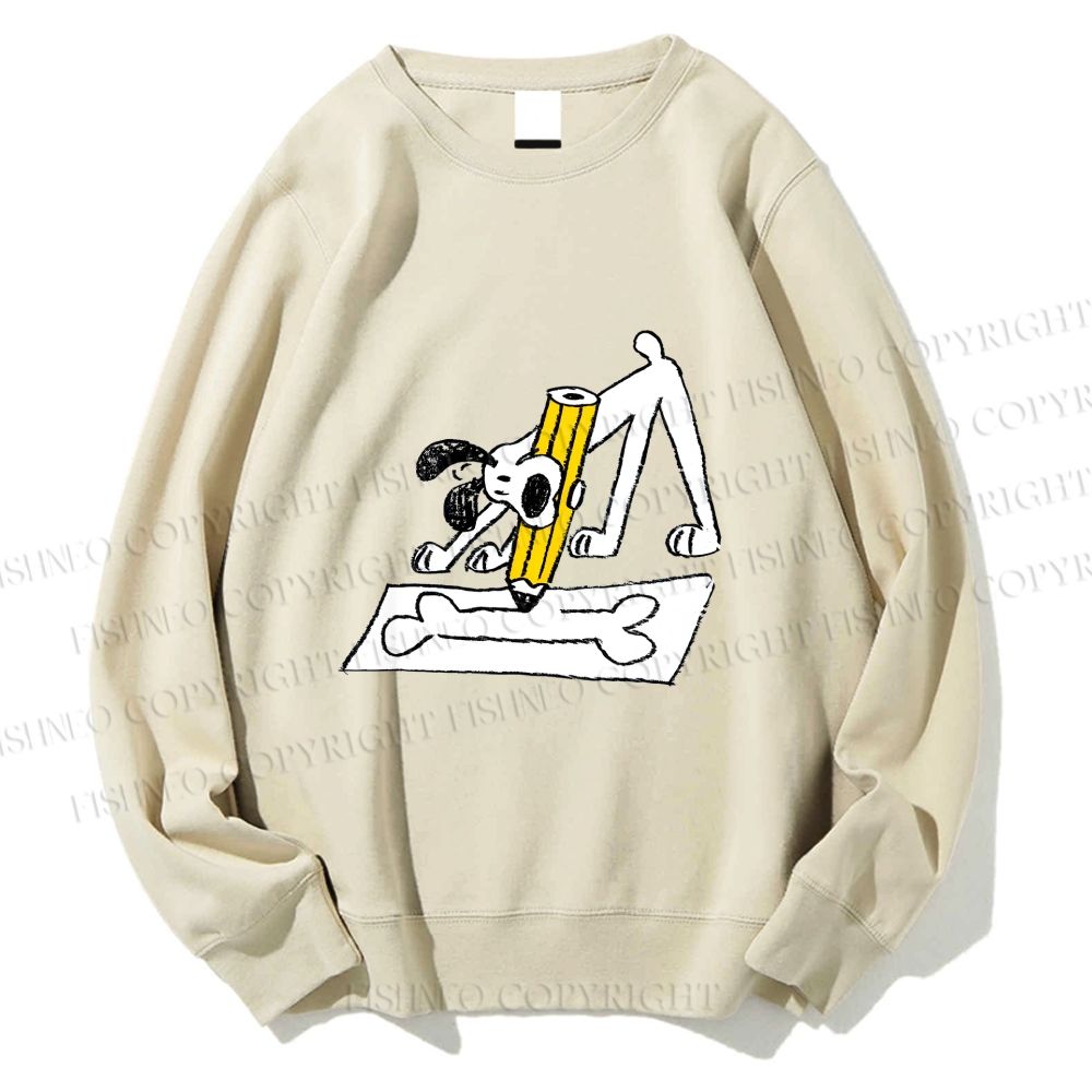 Unisex Funny Dog Drawing a Big Bone Printed Sweatshirt