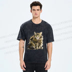 Unisex Fuury Cat Sketch Printed Washed Tee