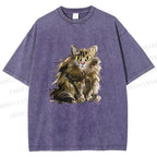 Unisex Fuury Cat Sketch Printed Washed Tee