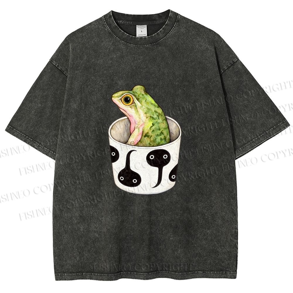 Unisex Silly Frog in a Cup Printed Washed Tee