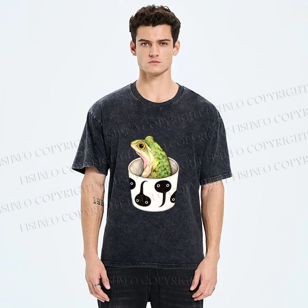Unisex Silly Frog in a Cup Printed Washed Tee