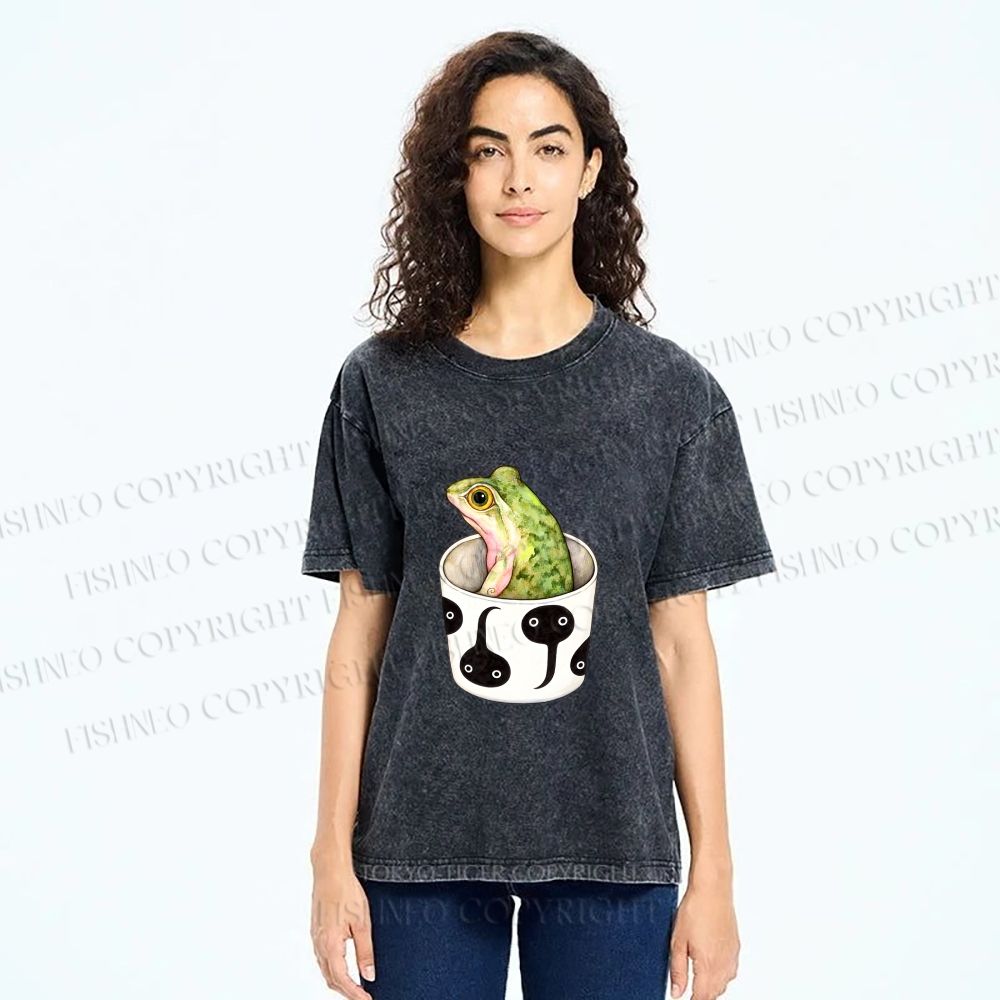 Unisex Silly Frog in a Cup Printed Washed Tee
