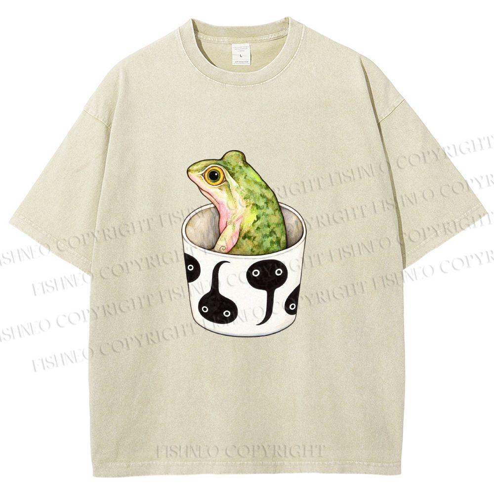 Unisex Silly Frog in a Cup Printed Washed Tee