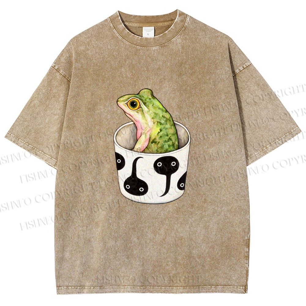 Unisex Silly Frog in a Cup Printed Washed Tee