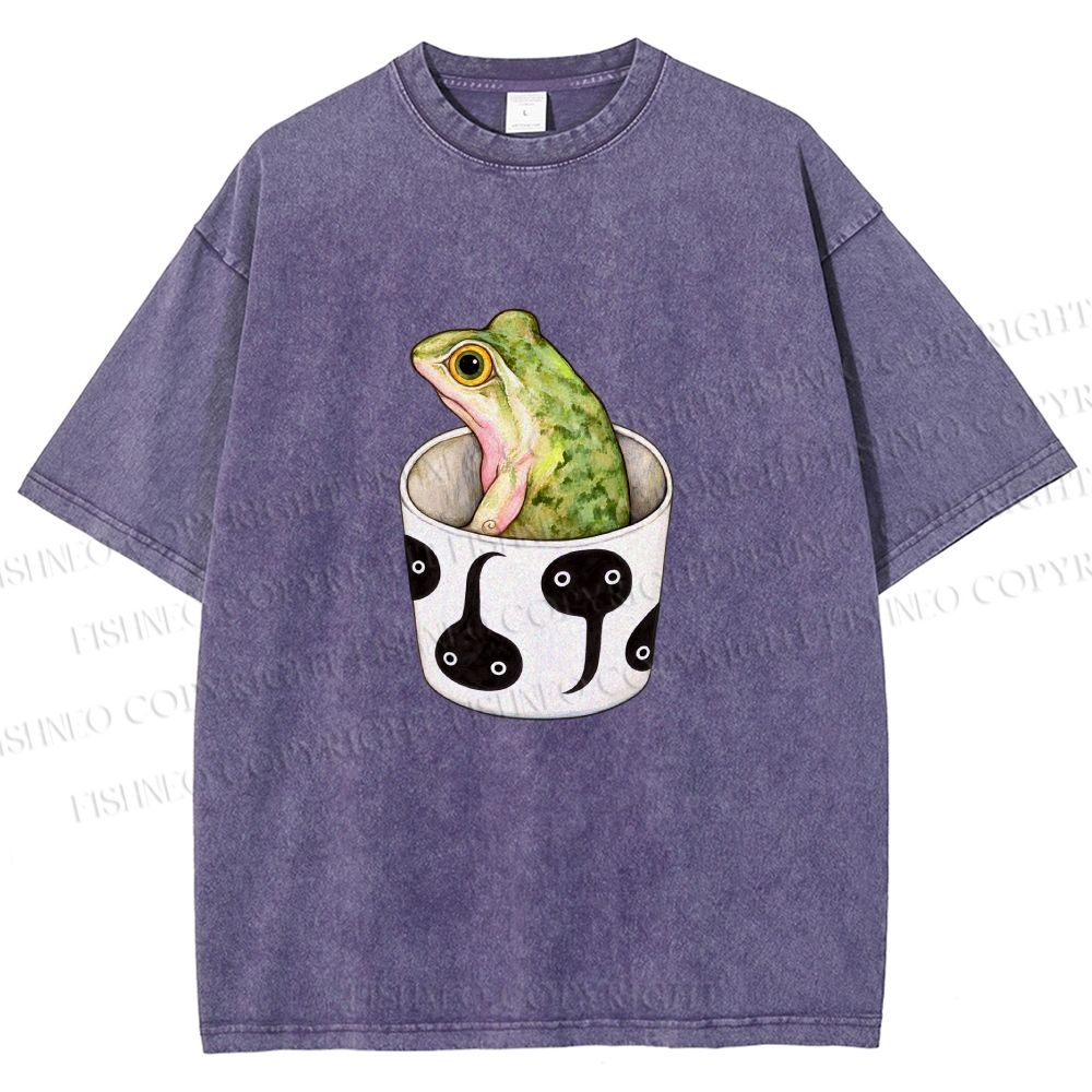 Unisex Silly Frog in a Cup Printed Washed Tee
