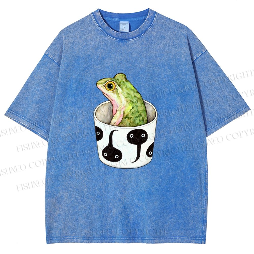 Unisex Silly Frog in a Cup Printed Washed Tee