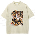 Unisex Japanese Vintage Tiger Printed Washed Tee