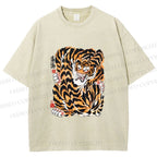 Unisex Japanese Vintage Tiger Printed Washed Tee