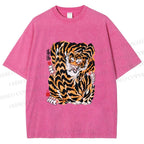 Unisex Japanese Vintage Tiger Printed Washed Tee