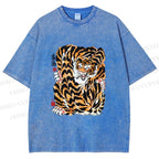 Unisex Japanese Vintage Tiger Printed Washed Tee