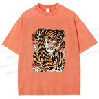 Unisex Japanese Vintage Tiger Printed Washed Tee