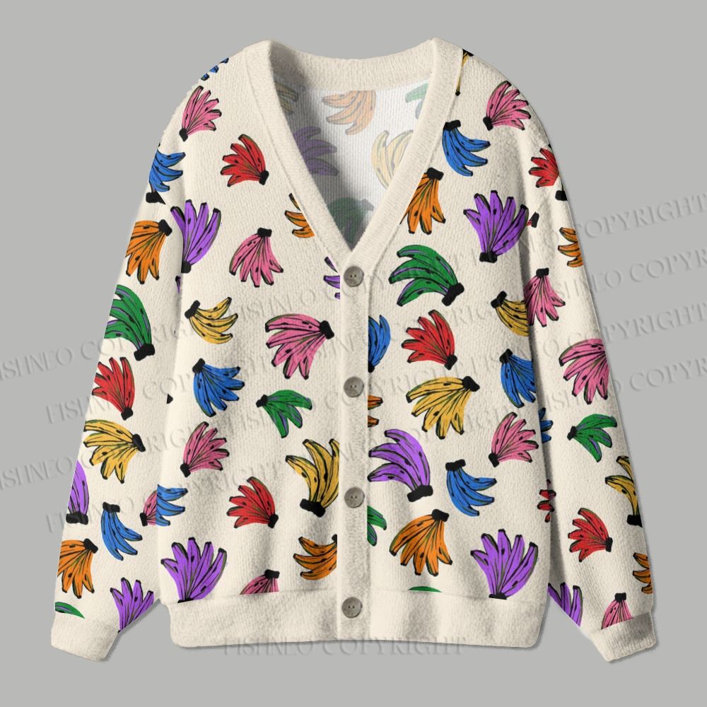 Colorful Banana Printed Ugly Cardigan Sweater