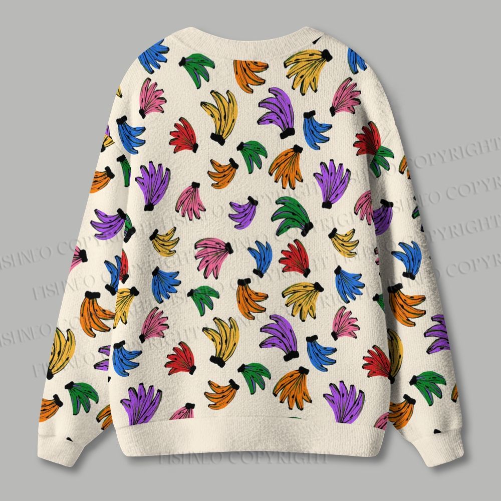 Colorful Banana Printed Ugly Cardigan Sweater