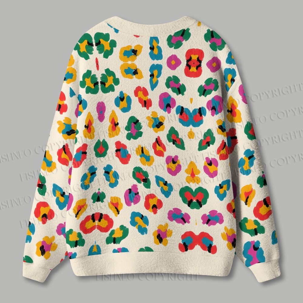 Colorful Leopard Printed Ugly Cardigan Sweater