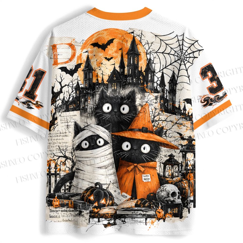 Halloween Cat Printed Jersey Shirts