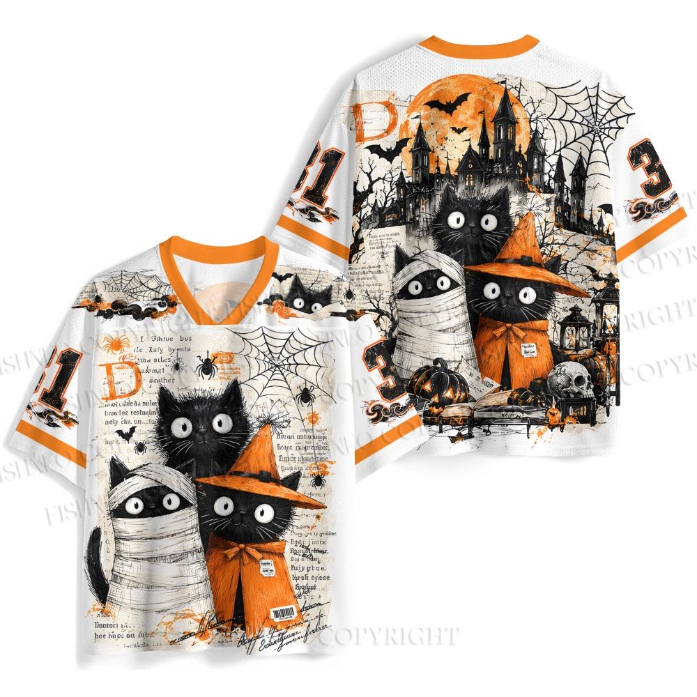 Halloween Cat Printed Jersey Shirts