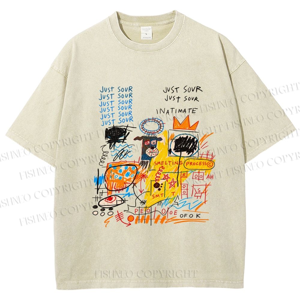 Unisex Jean-Michel Basquiat Graffiti Printed Washed Tee