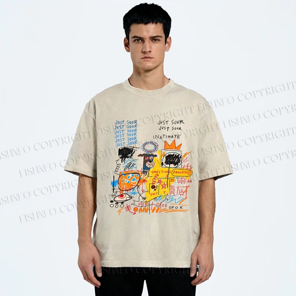 Unisex Jean-Michel Basquiat Graffiti Printed Washed Tee