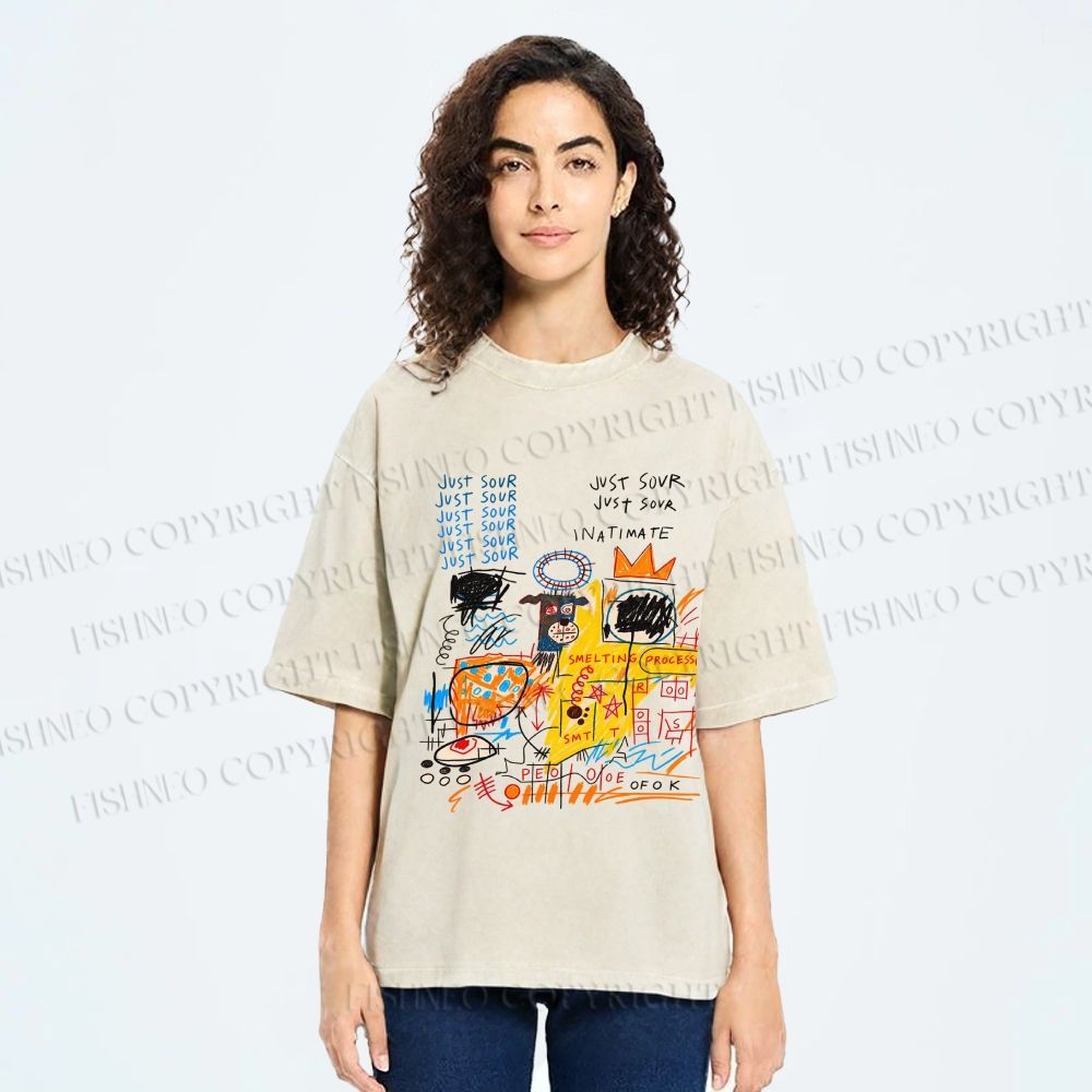 Unisex Jean-Michel Basquiat Graffiti Printed Washed Tee