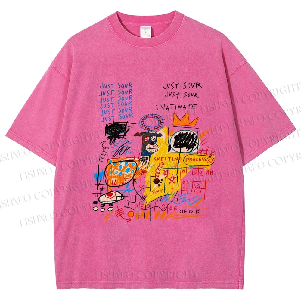 Unisex Jean-Michel Basquiat Graffiti Printed Washed Tee