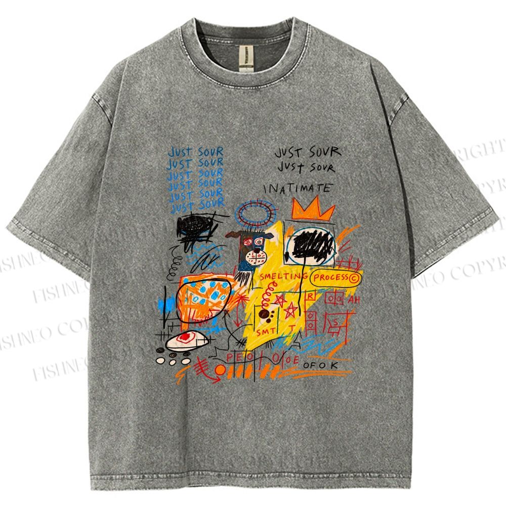 Unisex Jean-Michel Basquiat Graffiti Printed Washed Tee