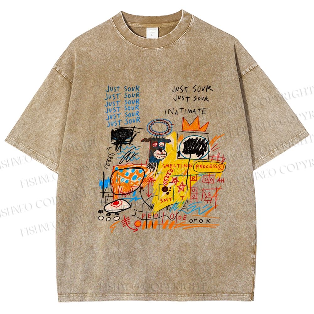 Unisex Jean-Michel Basquiat Graffiti Printed Washed Tee