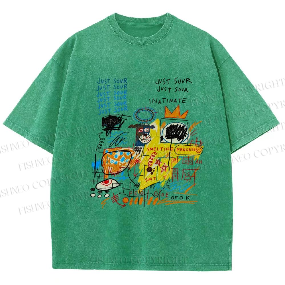 Unisex Jean-Michel Basquiat Graffiti Printed Washed Tee