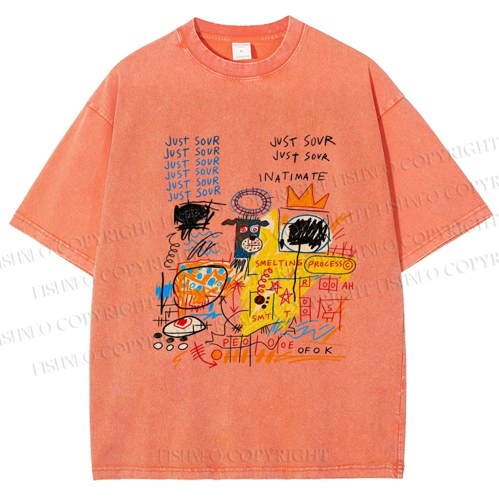 Unisex Jean-Michel Basquiat Graffiti Printed Washed Tee